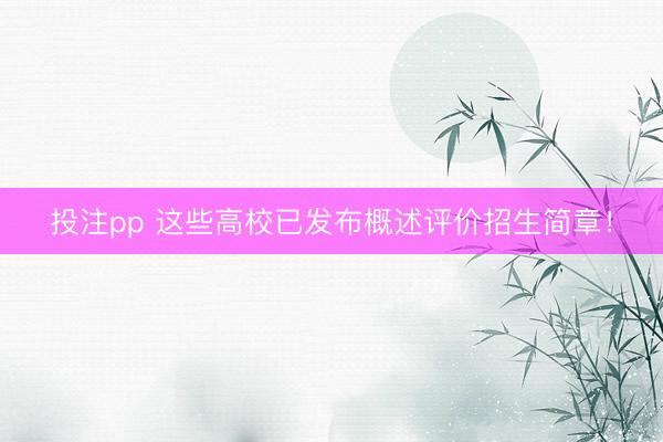 投注pp 这些高校已发布概述评价招生简章!