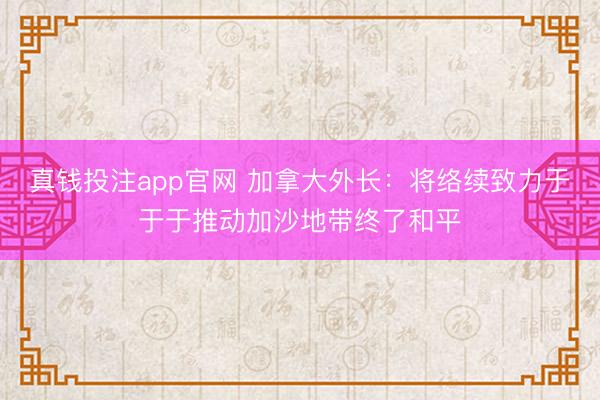 真钱投注app官网 加拿大外长：将络续致力于于于推动加沙地带终了和平