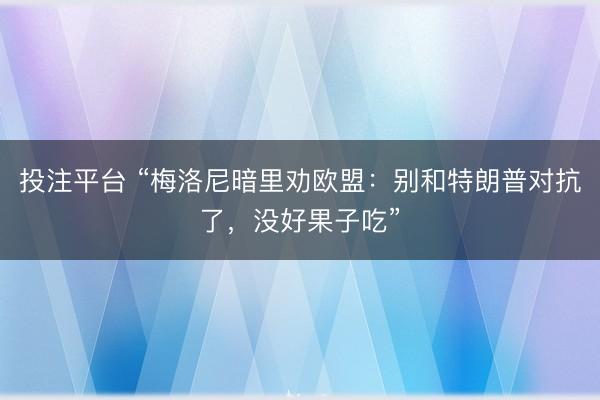 投注平台 “梅洛尼暗里劝欧盟:别和特朗普对抗了,没好果子吃”