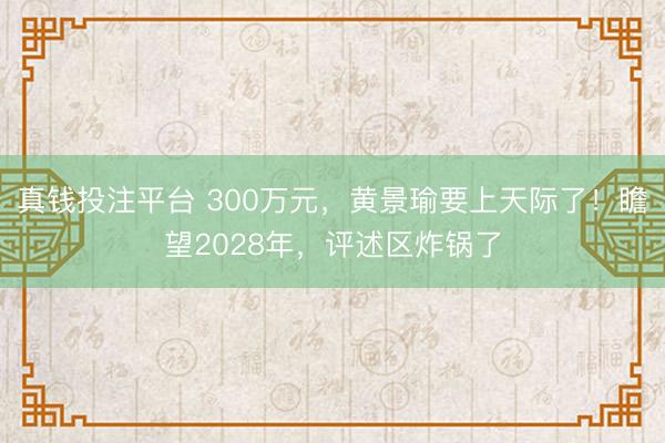 真钱投注平台 300万元，黄景瑜要上天际了！瞻望2028年，评述区炸锅了