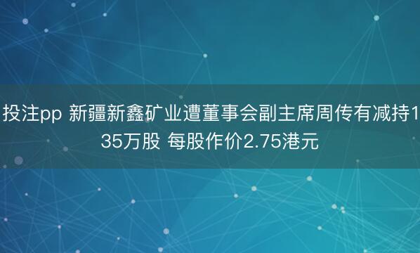 投注pp 新疆新鑫矿业遭董事会副主席周传有减持135万股 每股作价2.75港元