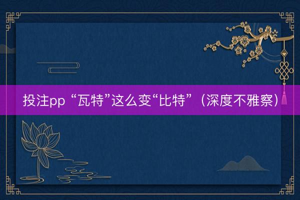 投注pp “瓦特”这么变“比特”(深度不雅察)