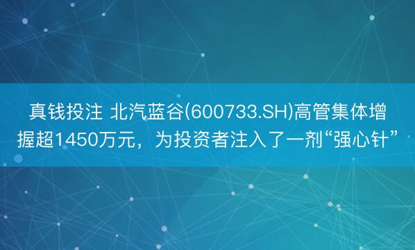 真钱投注 北汽蓝谷(600733.SH)高管集体增握超1450万元,为投资者注入了一剂“强心针”