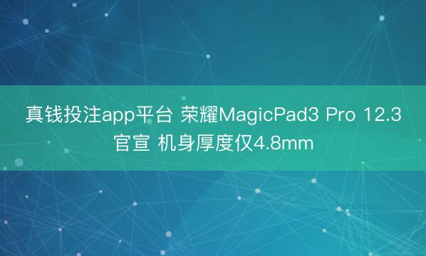 真钱投注app平台 荣耀MagicPad3 Pro 12.3官宣 机身厚度仅4.8mm