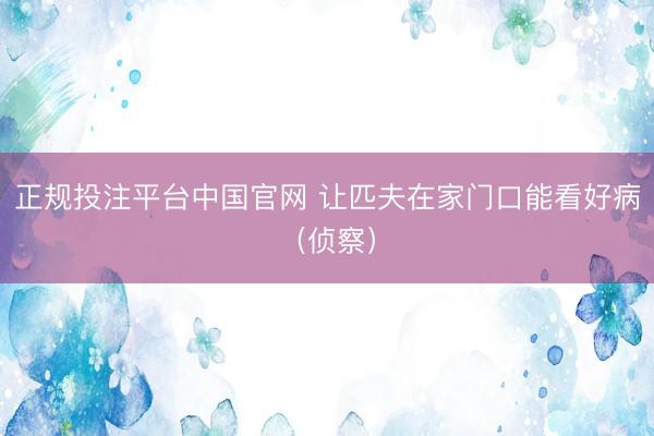 正规投注平台中国官网 让匹夫在家门口能看好病（侦察）