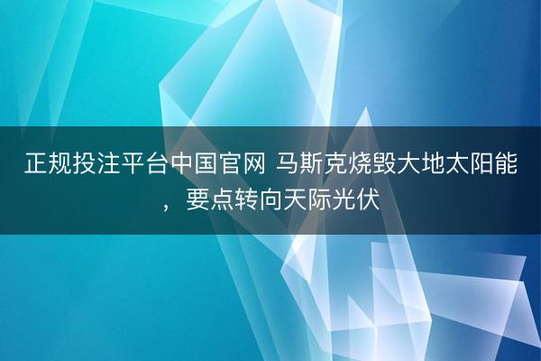 正规投注平台中国官网 马斯克烧毁大地太阳能，要点转向天际光伏